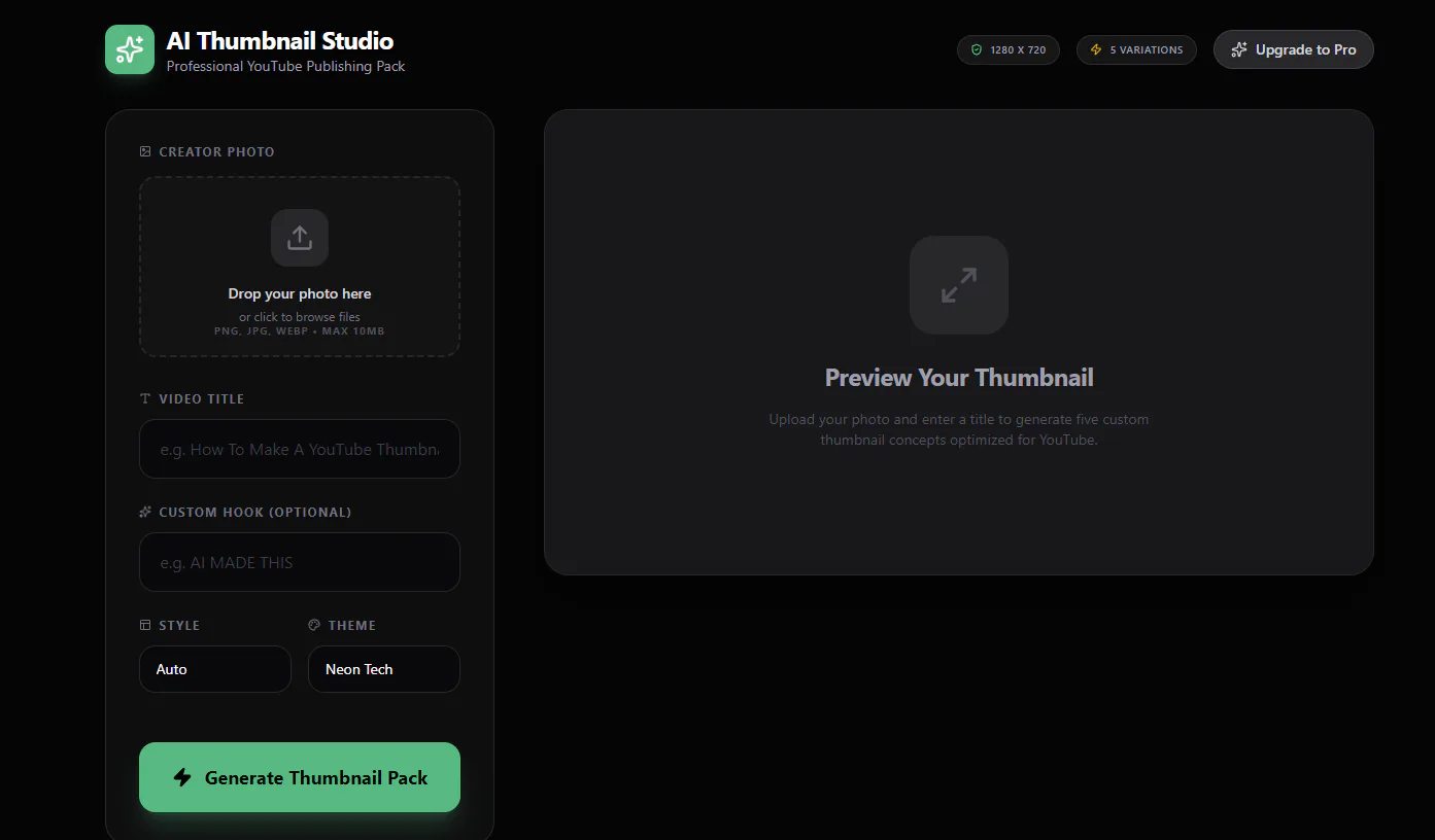 Thumbnail Studio custom application interface